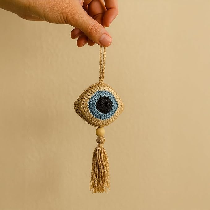 Crochet Brown Evil Eye Hanging for Decor