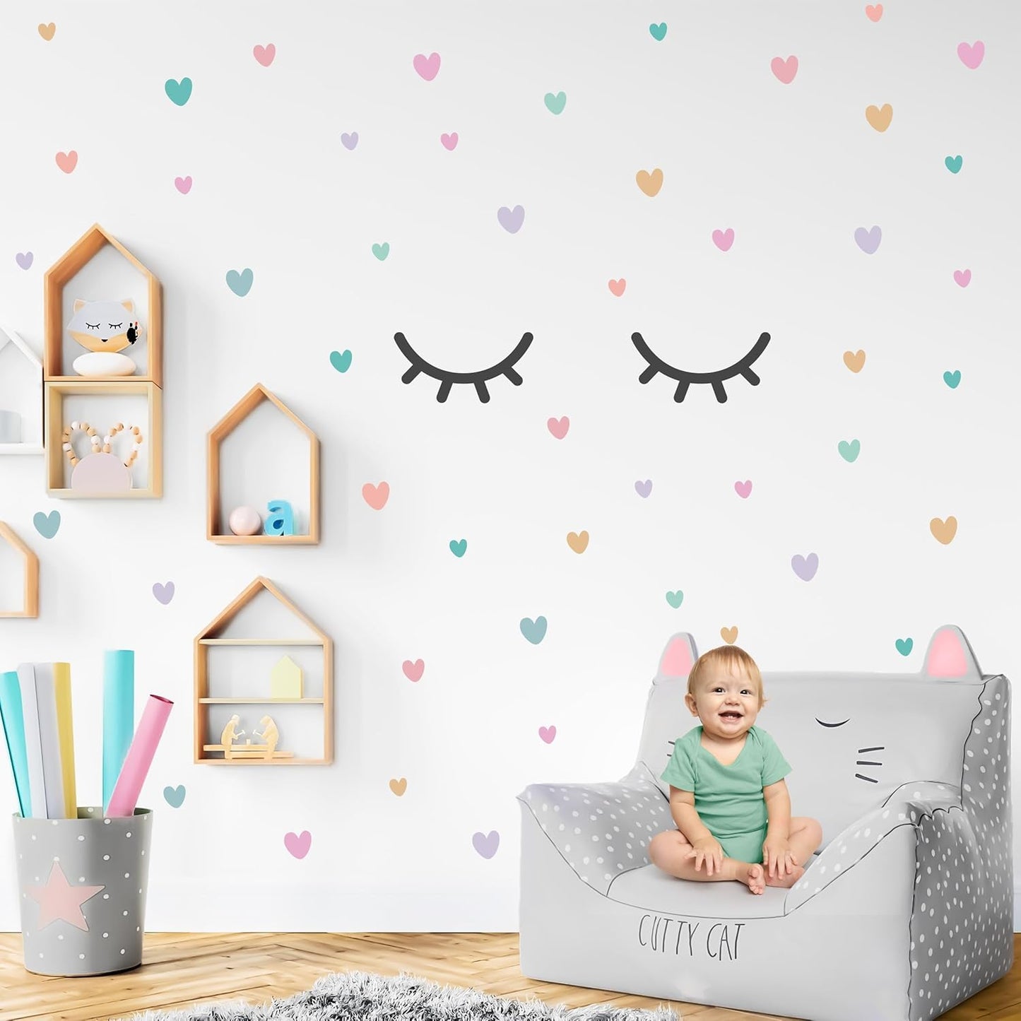 Pastel Heart & Eyelashes wall stickers