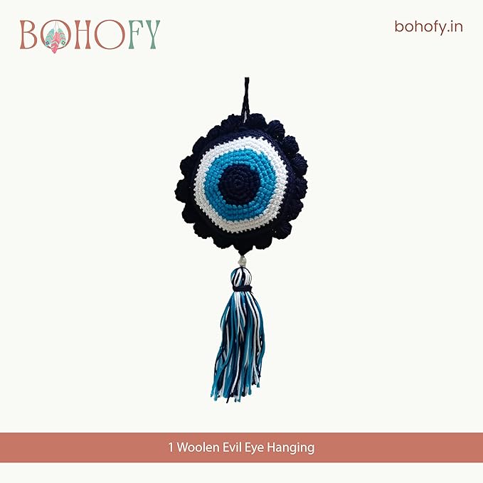Crochet Blue Evil Eye Hanging for Decor