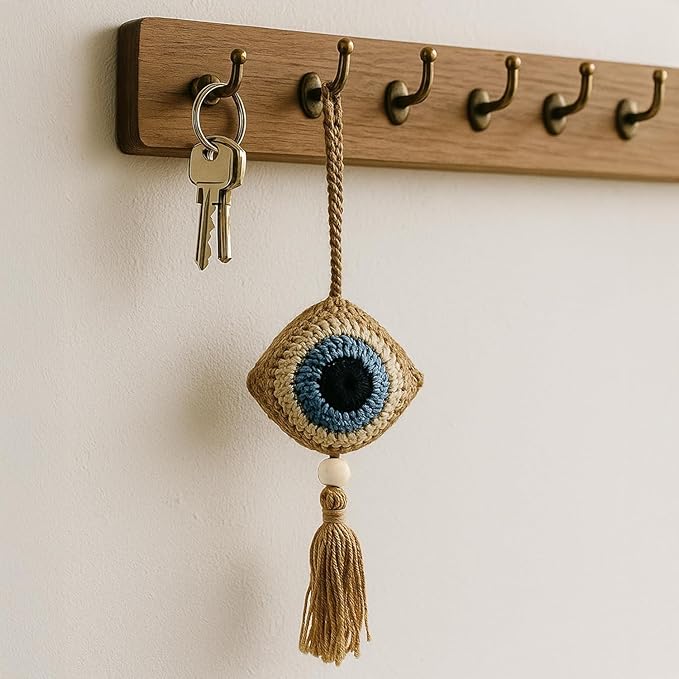 Crochet Brown Evil Eye Hanging for Decor