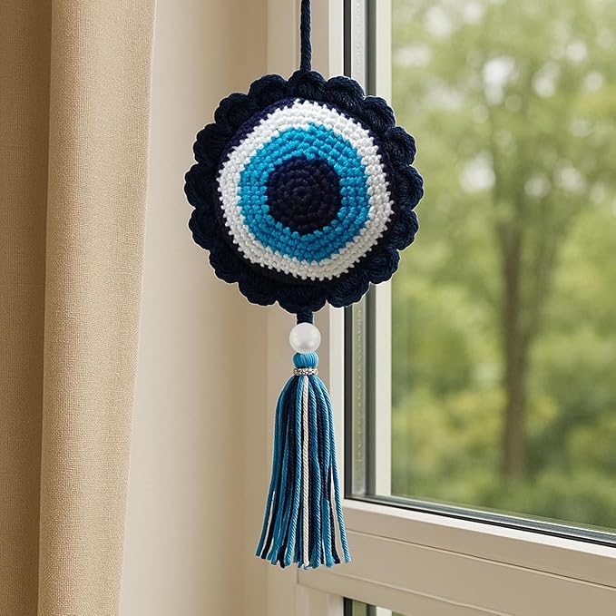 Crochet Blue Evil Eye Hanging for Decor