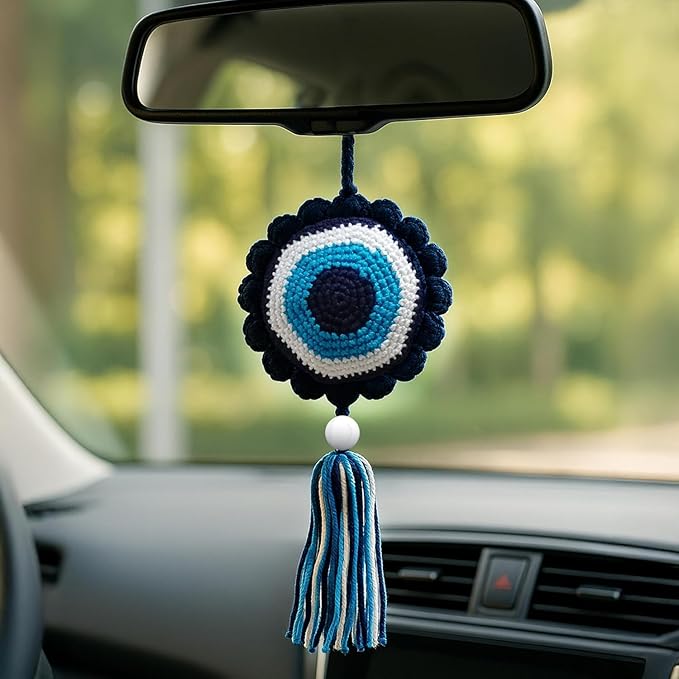 Crochet Blue Evil Eye Hanging for Decor