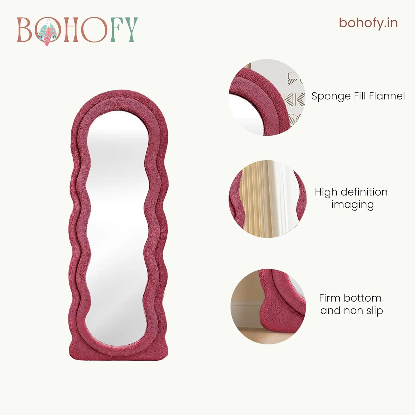 Wavy Full Length Mirror- Dark Pink