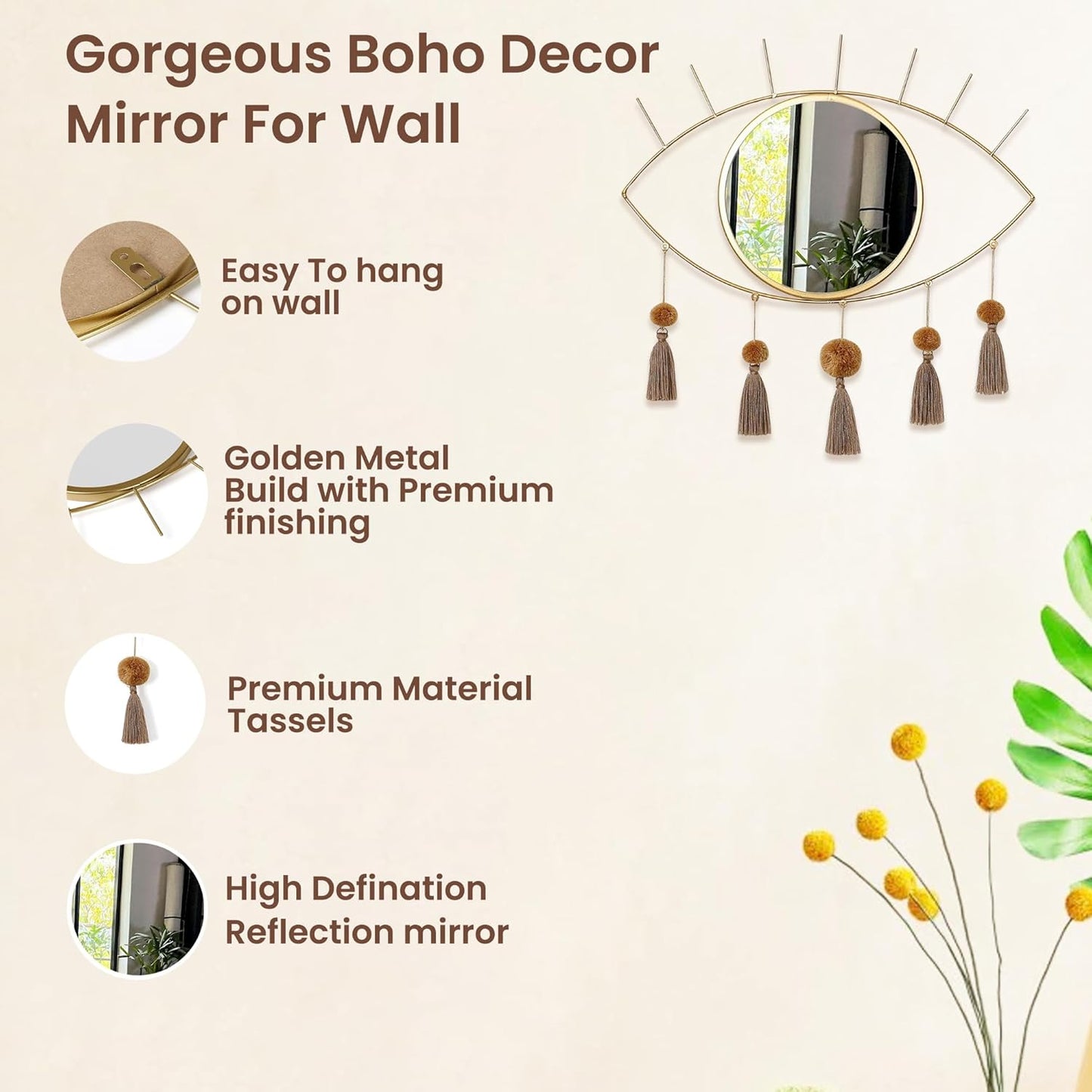 Evil Eye with Tassel Mirror for Room Decor