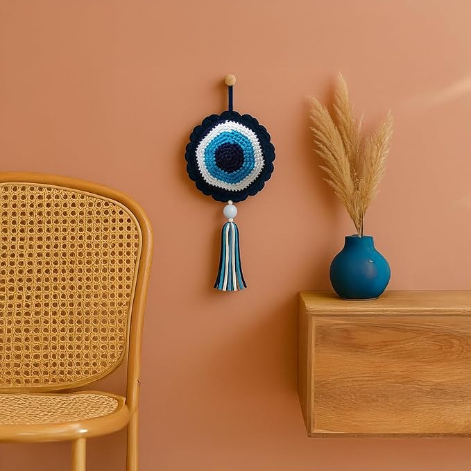 Crochet Blue Evil Eye Hanging for Decor