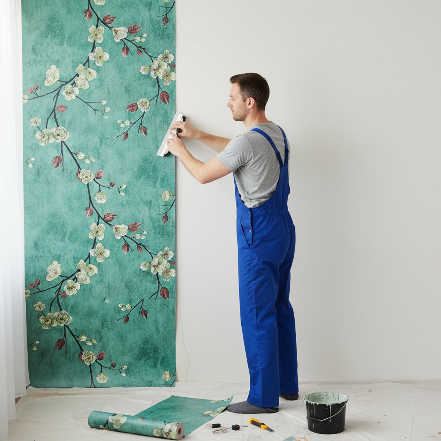 Green Velvet Floral Self Adhesive Wallpaper