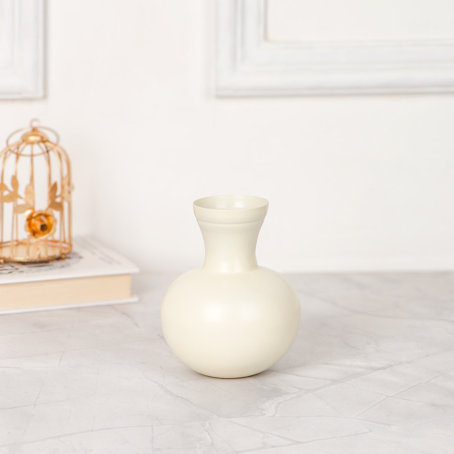 Small Ivory Metal Flower Vase – Home & Table Decor