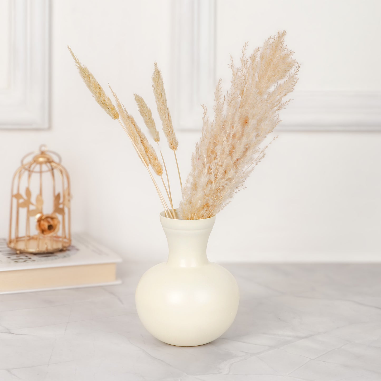Small Ivory Metal Flower Vase – Home & Table Decor