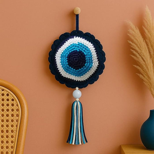 Crochet Blue Evil Eye Hanging for Decor
