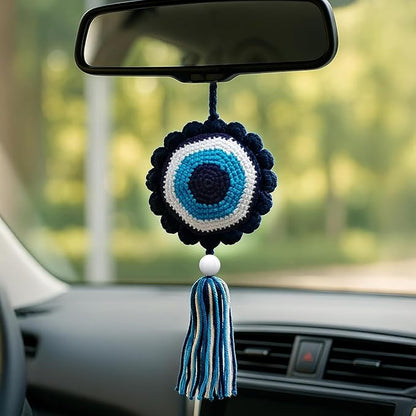 Crochet Blue Evil Eye Hanging for Decor