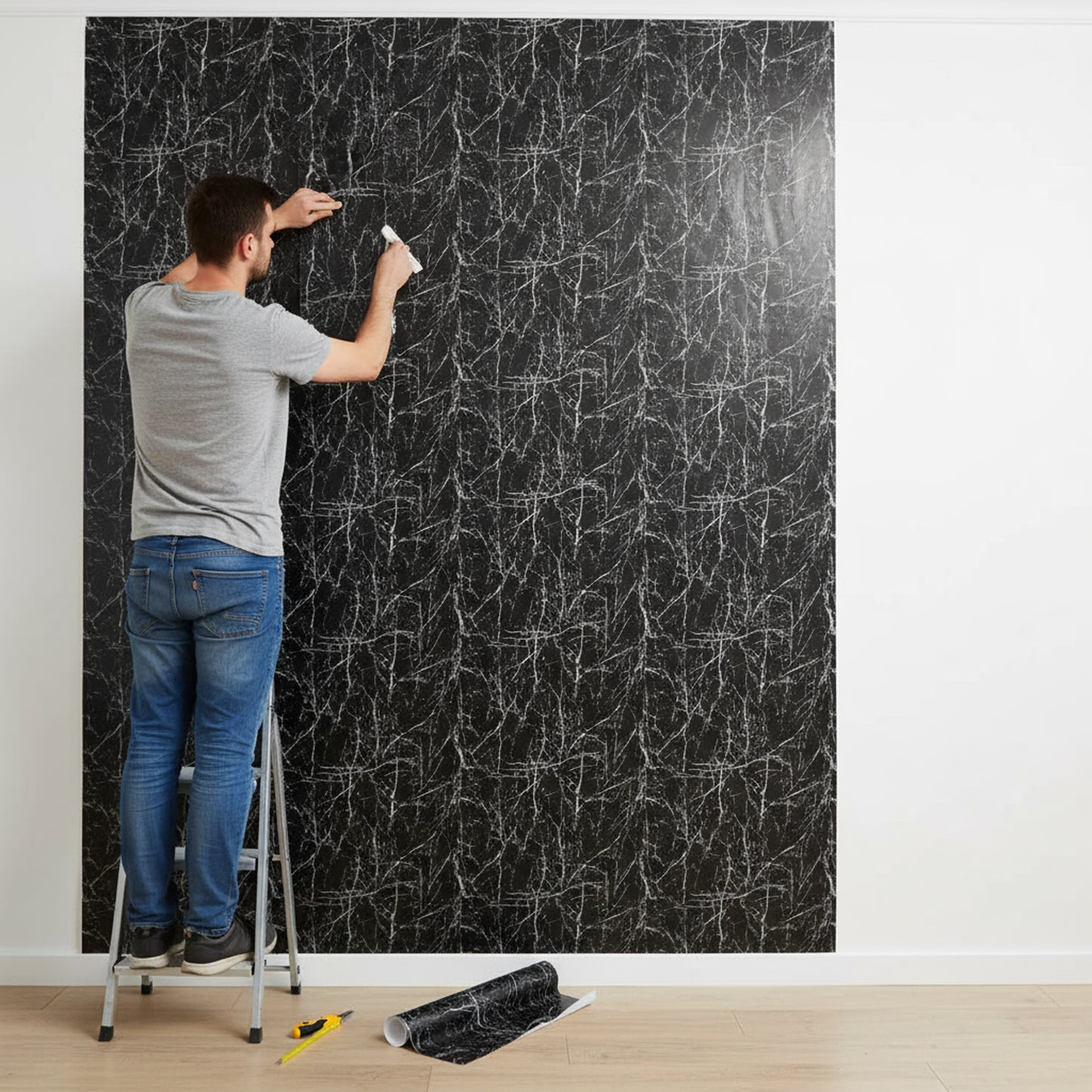Self-Adhesive Black Marble Wallpaper – Stylish Wall Covering