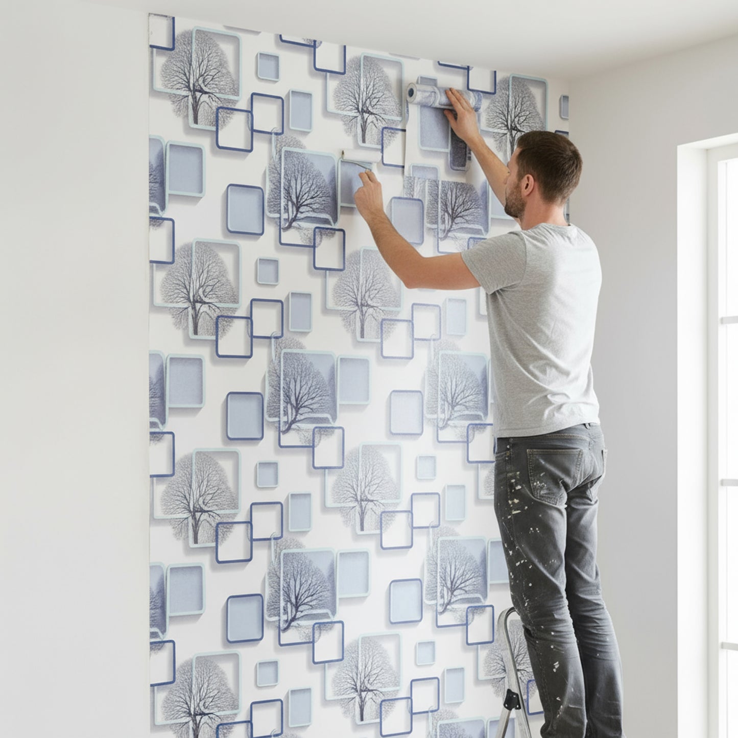 3D Wallpaper – Modern Tree & Geometric Design