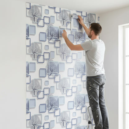 3D Wallpaper – Modern Tree & Geometric Design